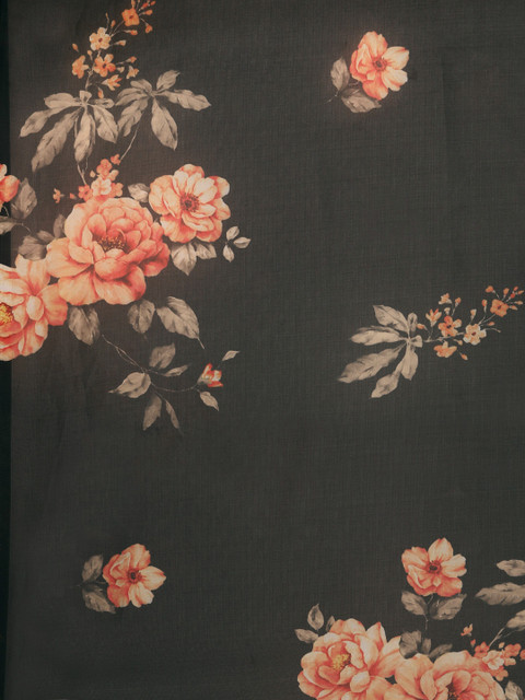 Anouk Black & Pink Floral Organza Saree - Image 5