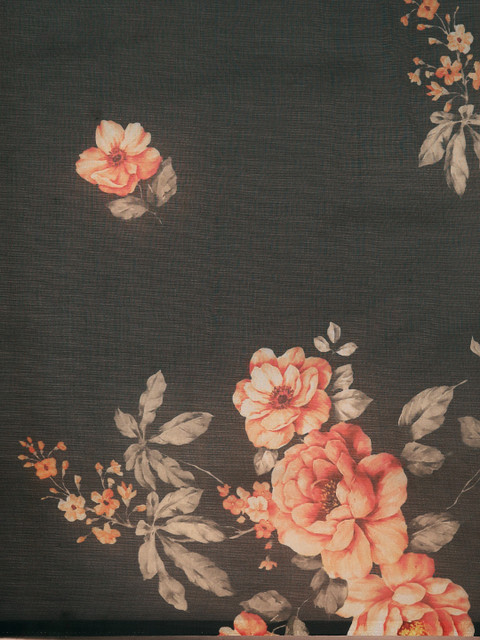 Anouk Black & Pink Floral Organza Saree - Image 4