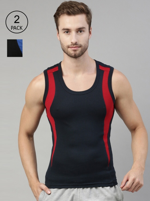 DIXCY SCOTT Men Pack Of 2 Colourblocked Innerwear Gym Vests