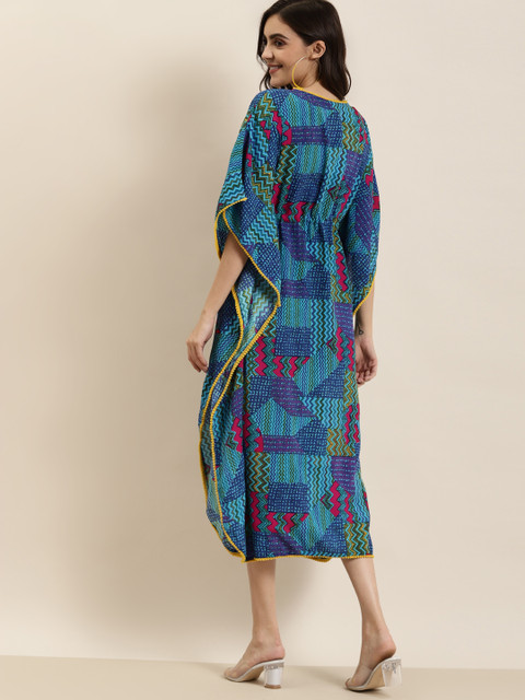 YASH GALLERY Print Flared Sleeve Kaftan Midi Dress - Image 5