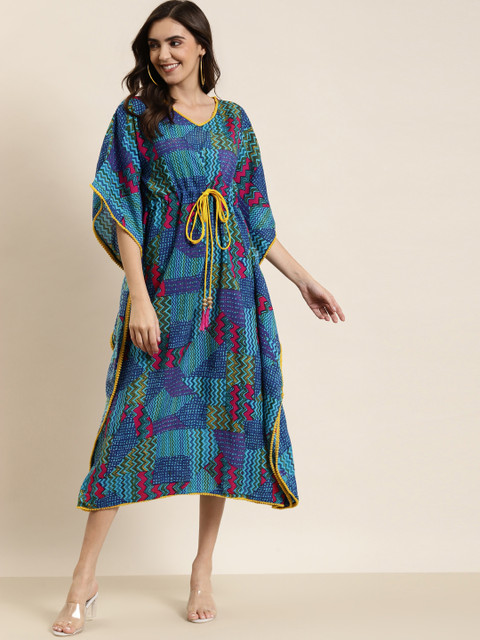YASH GALLERY Print Flared Sleeve Kaftan Midi Dress - Image 3