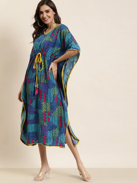 YASH GALLERY Print Flared Sleeve Kaftan Midi Dress - Image 4