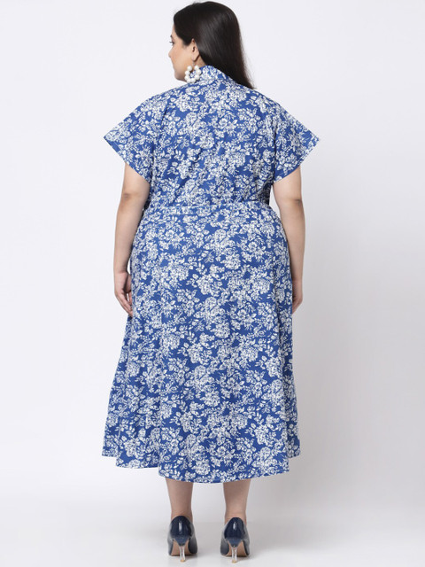 KLOTTHE Plus Size Blue Floral Shirt Midi Dress - Image 4
