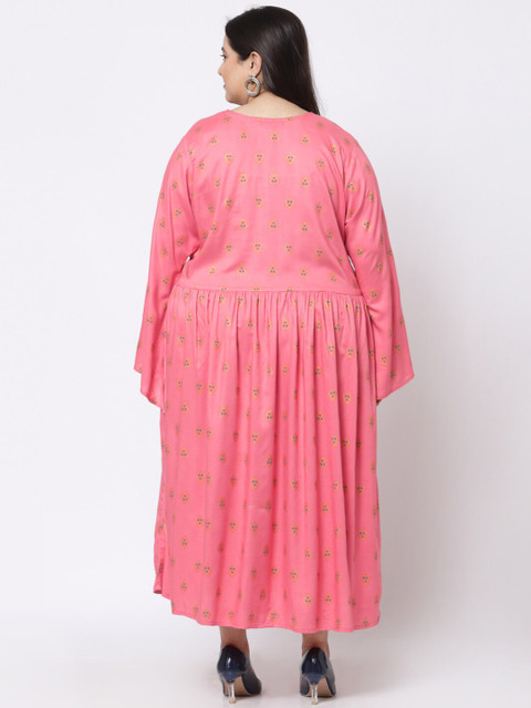 KLOTTHE Plus Size Orange Floral Midi Dress - Image 5