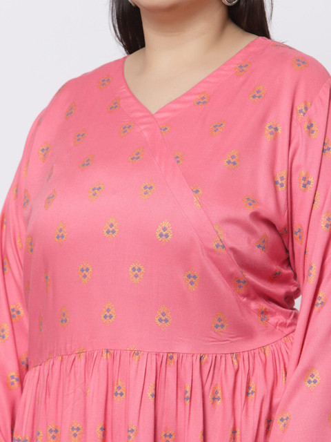 KLOTTHE Plus Size Orange Floral Midi Dress - Image 2