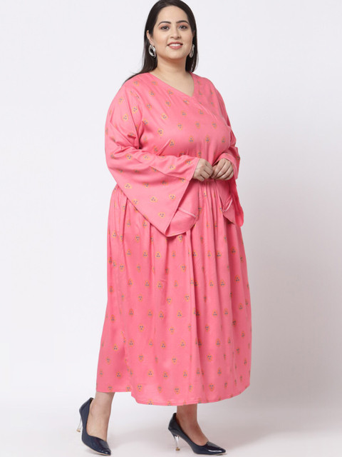 KLOTTHE Plus Size Orange Floral Midi Dress - Image 3