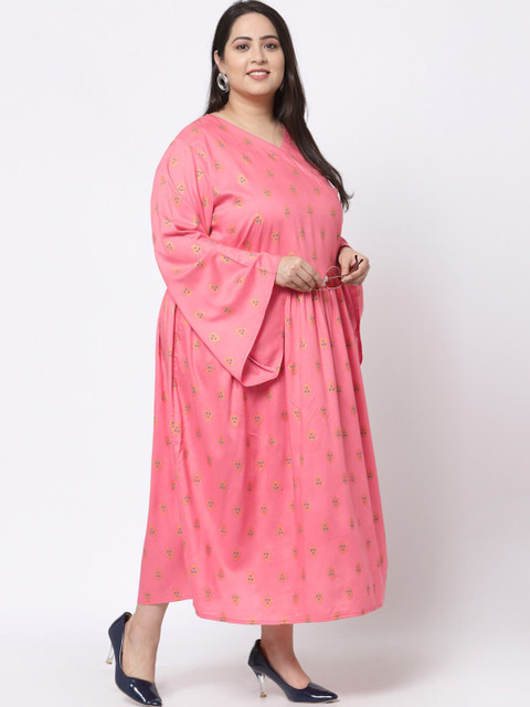 KLOTTHE Plus Size Orange Floral Midi Dress - Image 4