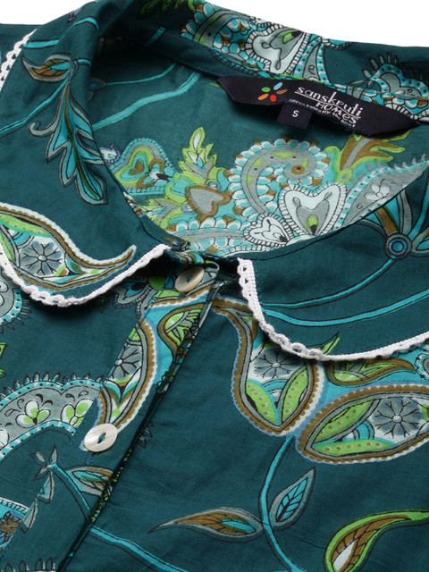 SANSKRUTIHOMES Women Green Pure Cotton Printed Shorts Set - Image 2