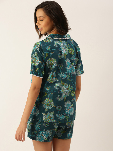 SANSKRUTIHOMES Women Green Pure Cotton Printed Shorts Set - Image 5