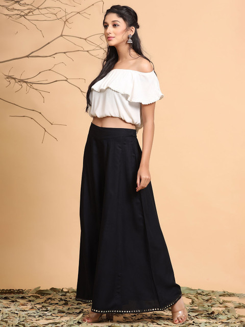 Juniper Women Black Solid Mirror Work Flared Ethnic Palazzos - Image 3