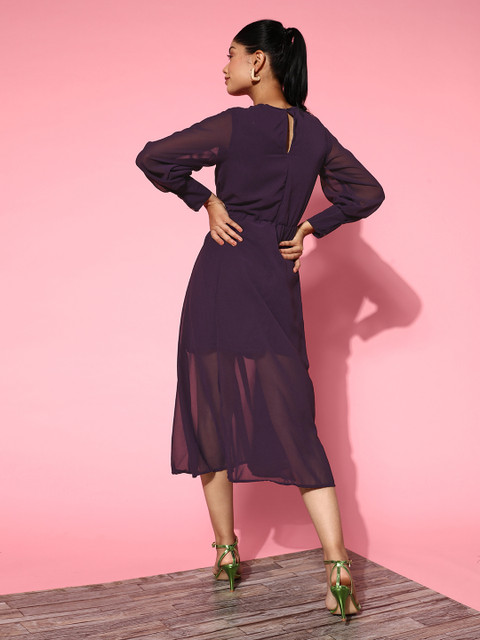 plusS Women Violet Solid Volume Play Dress - Image 5