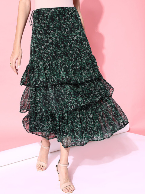 STREET 9 Floral Printed Tiered Flared Maxi Skirt