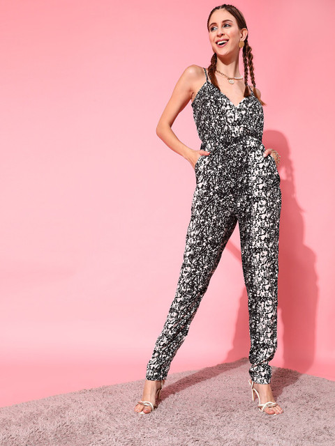 STREET 9 Black & White Printed Basic Jumpsuit