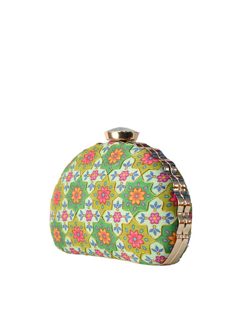ARTKLIM Green & White Printed Embroidered Box Clutch - Image 3