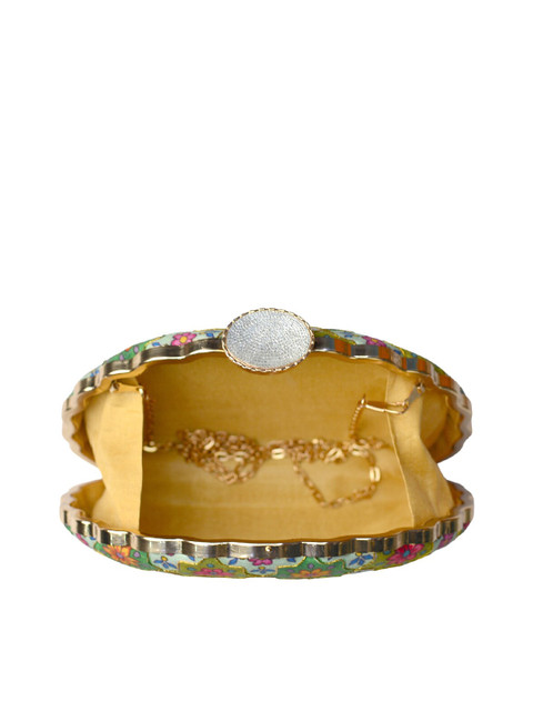 ARTKLIM Green & White Printed Embroidered Box Clutch - Image 4