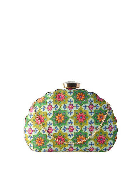 ARTKLIM Green & White Printed Embroidered Box Clutch - Image 2