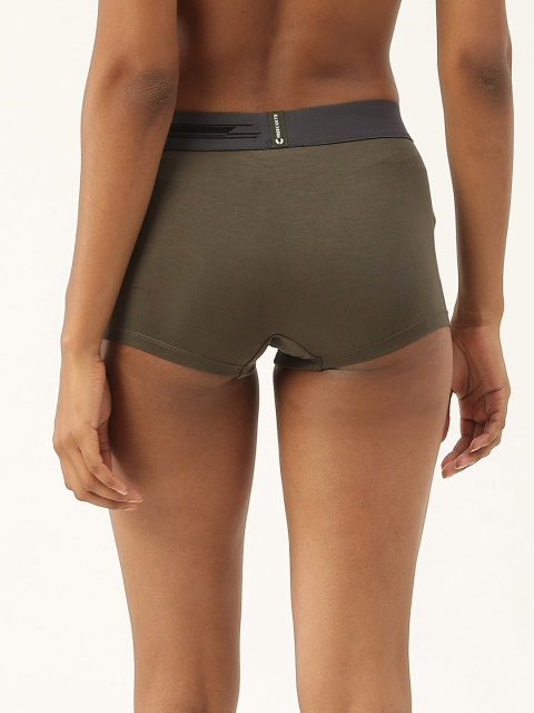 FREECULTR Women Red & Olive Green Pack Of 2 Solid Cotton Boy Shorts Briefs - Image 4