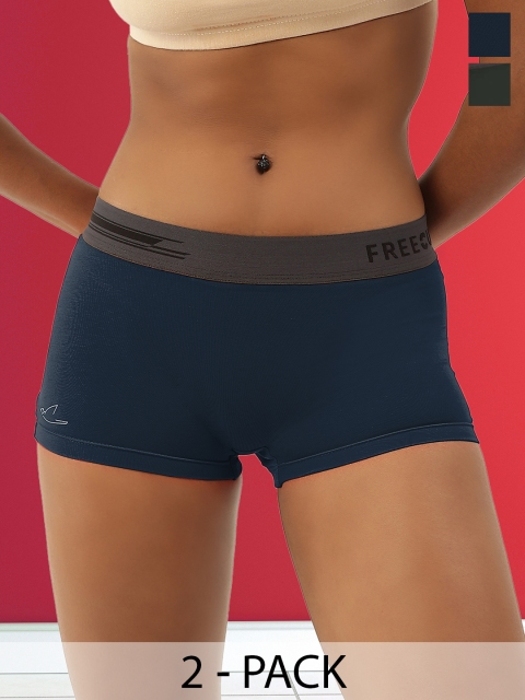 FREECULTR Women Pack Of 2 Solid AntiMicrobial Seamless Boy Shorts
