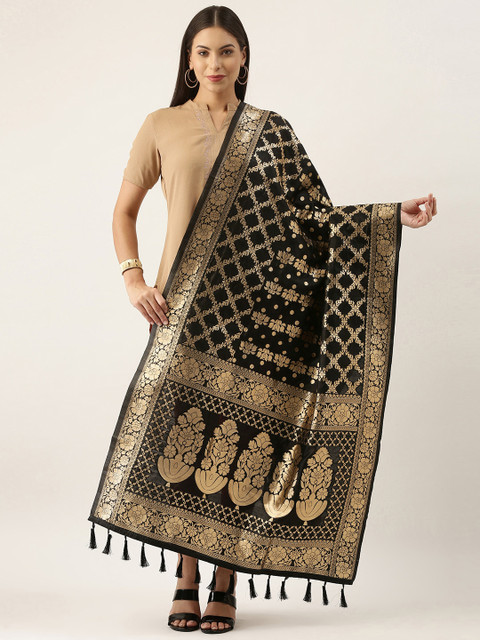 Silk Land Ethnic Motifs Woven Design Banarasi Silk Dupatta With Tassels - Image 2