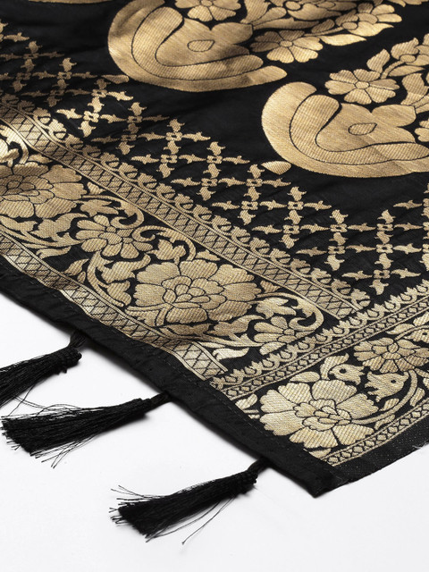 Silk Land Ethnic Motifs Woven Design Banarasi Silk Dupatta With Tassels - Image 3