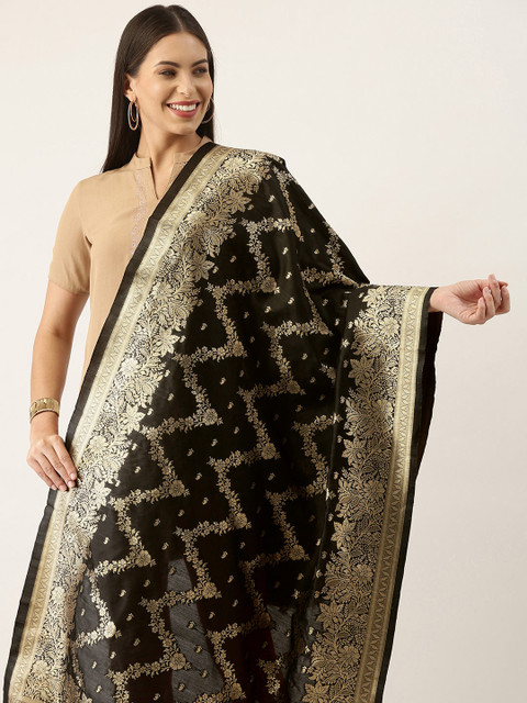 Silk Land Ethnic Motifs Woven Design Banarasi Silk Dupatta With Tassels