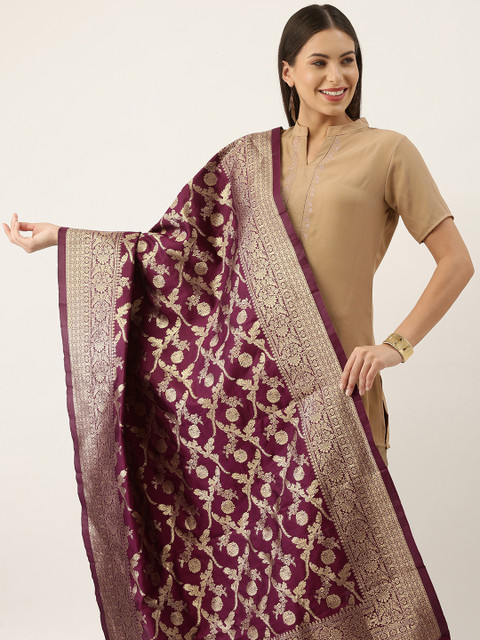 Silk Land Ethnic Motifs Woven Design Banarasi Silk Dupatta With Tassels