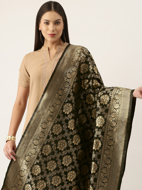 Silk Land Ethnic Motifs Woven Design Banarasi Silk Dupatta With Tassels