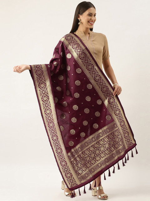 Silk Land Ethnic Motifs Woven Design Banarasi Silk Dupatta With Tassels - Image 2