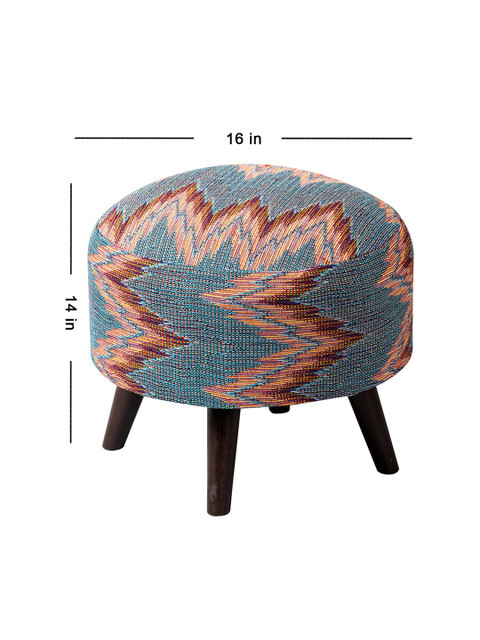 nestroots Set of 2 Blue & Red Tufted 4-Legged Round Ottomans - Image 7