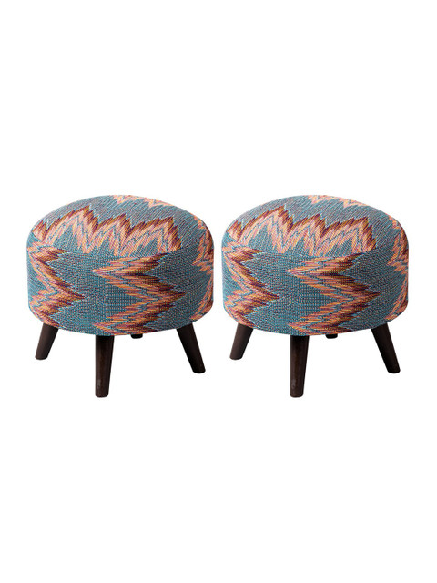 nestroots Set of 2 Blue & Red Tufted 4-Legged Round Ottomans - Image 4