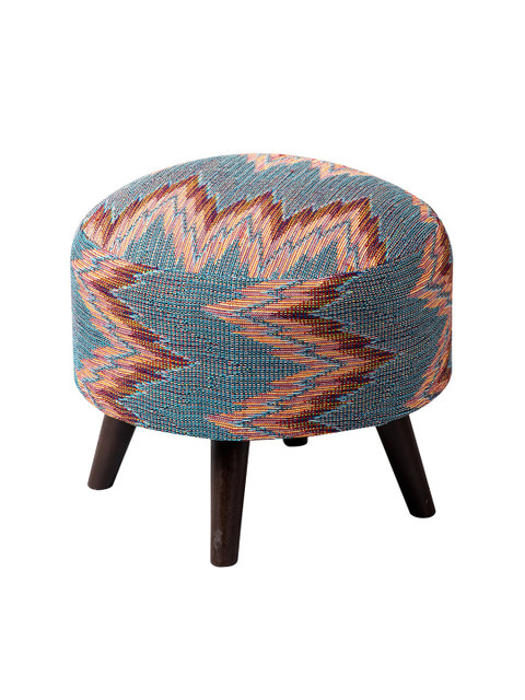 nestroots Set of 2 Blue & Red Tufted 4-Legged Round Ottomans - Image 5