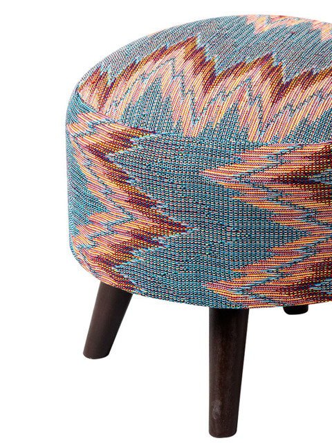 nestroots Set of 2 Blue & Red Tufted 4-Legged Round Ottomans - Image 6