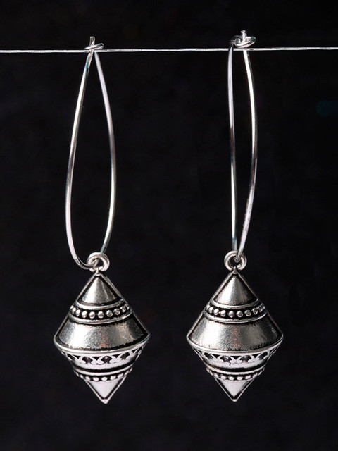 Voylla Silver-Plated Geometric Drop Earrings