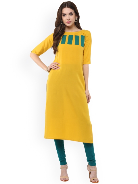 Women's Yellow Casual Crepe Kurti (JNE1228-YELLOW-KR-024-S)