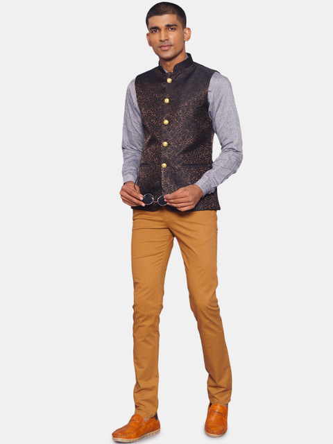 Wintage Men Black & Rose Gold-Coloured Printed Woven Nehru Jacket - Image 5