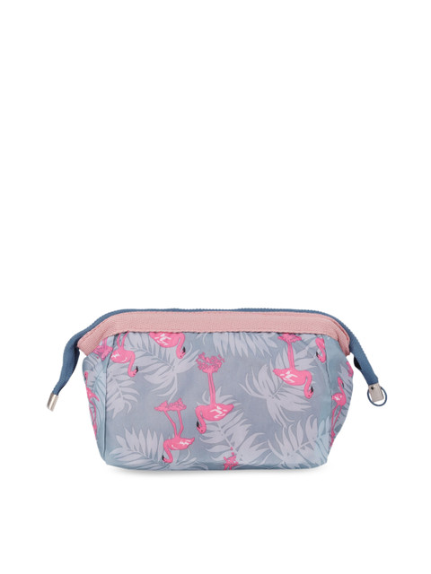 NFI essentials Women Grey & Pink Canvas Printed Makeup Pouch