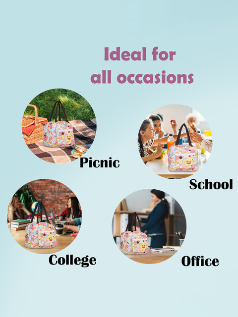 NFI essentials Women White & Pink Printed Thermal Portable Lunch Bag - Image 3