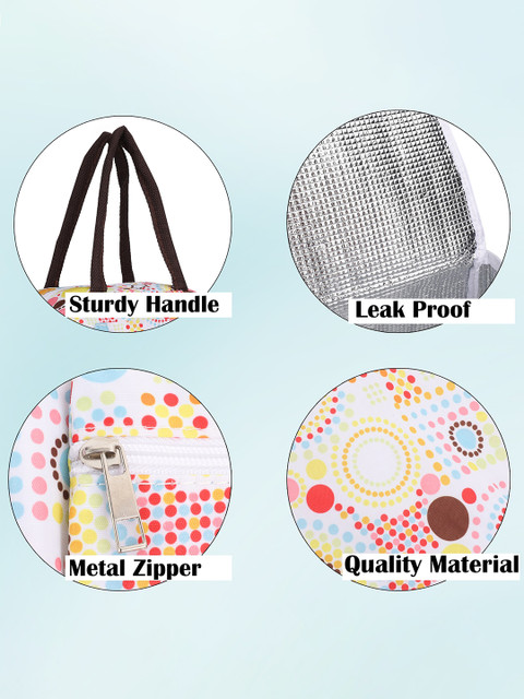 NFI essentials Women White & Pink Printed Thermal Portable Lunch Bag - Image 6