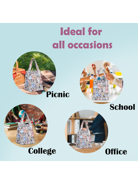 NFI essentials Grey & Pink Printed Lunch Bag - Image 5