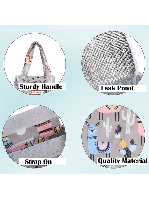 NFI essentials Grey & Pink Printed Lunch Bag - Image 4