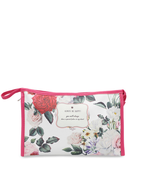 NFI essentials Women White & Pink Floral Printed Makeup Pouch - Image 2