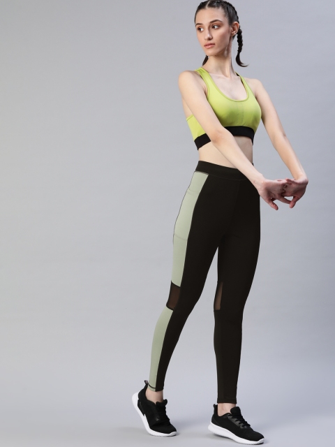 Blinkin Women Black & Olive Green Rapid Dry Tights With Breathable Mesh & Side Panels - Image 4