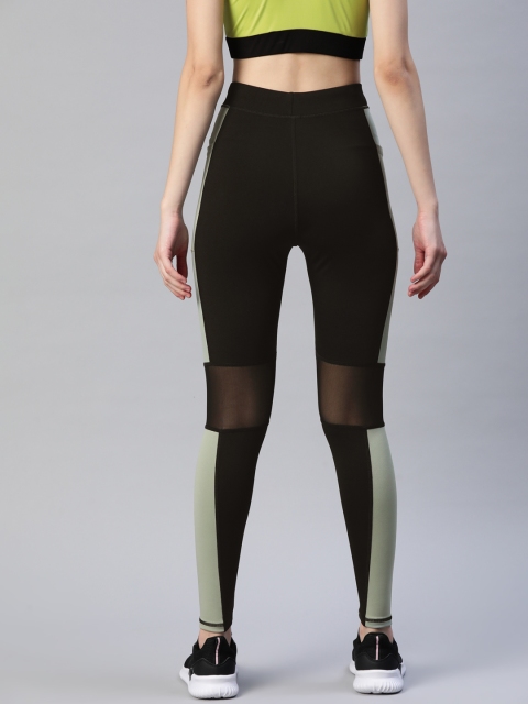 Blinkin Women Black & Olive Green Rapid Dry Tights With Breathable Mesh & Side Panels - Image 3
