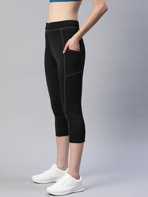 Blinkin Women Black Rapid Dry 3/4th Tights With Side Pockets