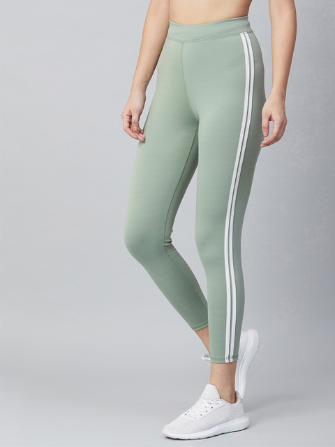 Blinkin Women Mint Green Rapid Dry Tights with Side Stripes