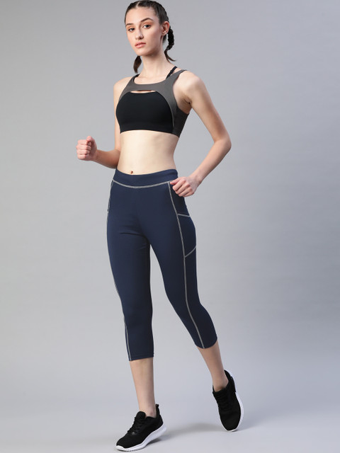 Blinkin Women Navy Blue Solid Three Fourth Tights - Image 4