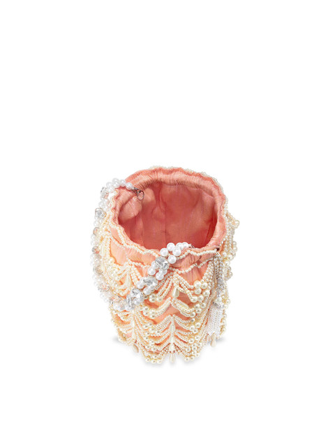 Peora Peach-Coloured & White Embellished Potli Clutch - Image 7