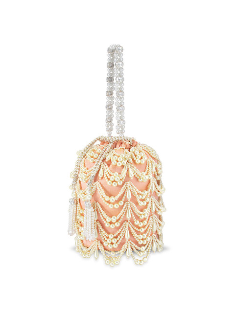 Peora Peach-Coloured & White Embellished Potli Clutch - Image 3