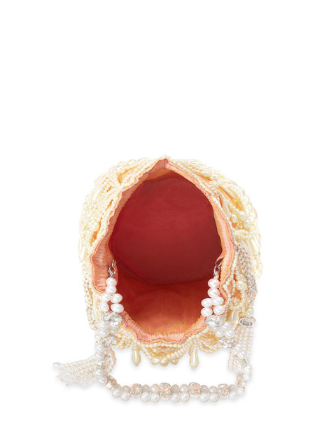 Peora Peach-Coloured & White Embellished Potli Clutch - Image 8