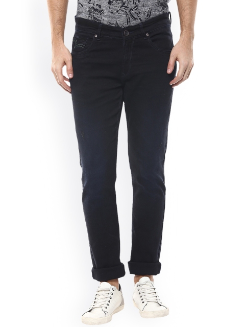 Men Navy Blue Skinny Fit Low-Rise Mildly Distressed Jeans